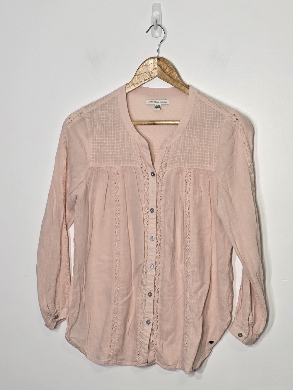 American Eagle Outfitters Old Rose Pink Cotton Blend Lightweight Coquette Shirt